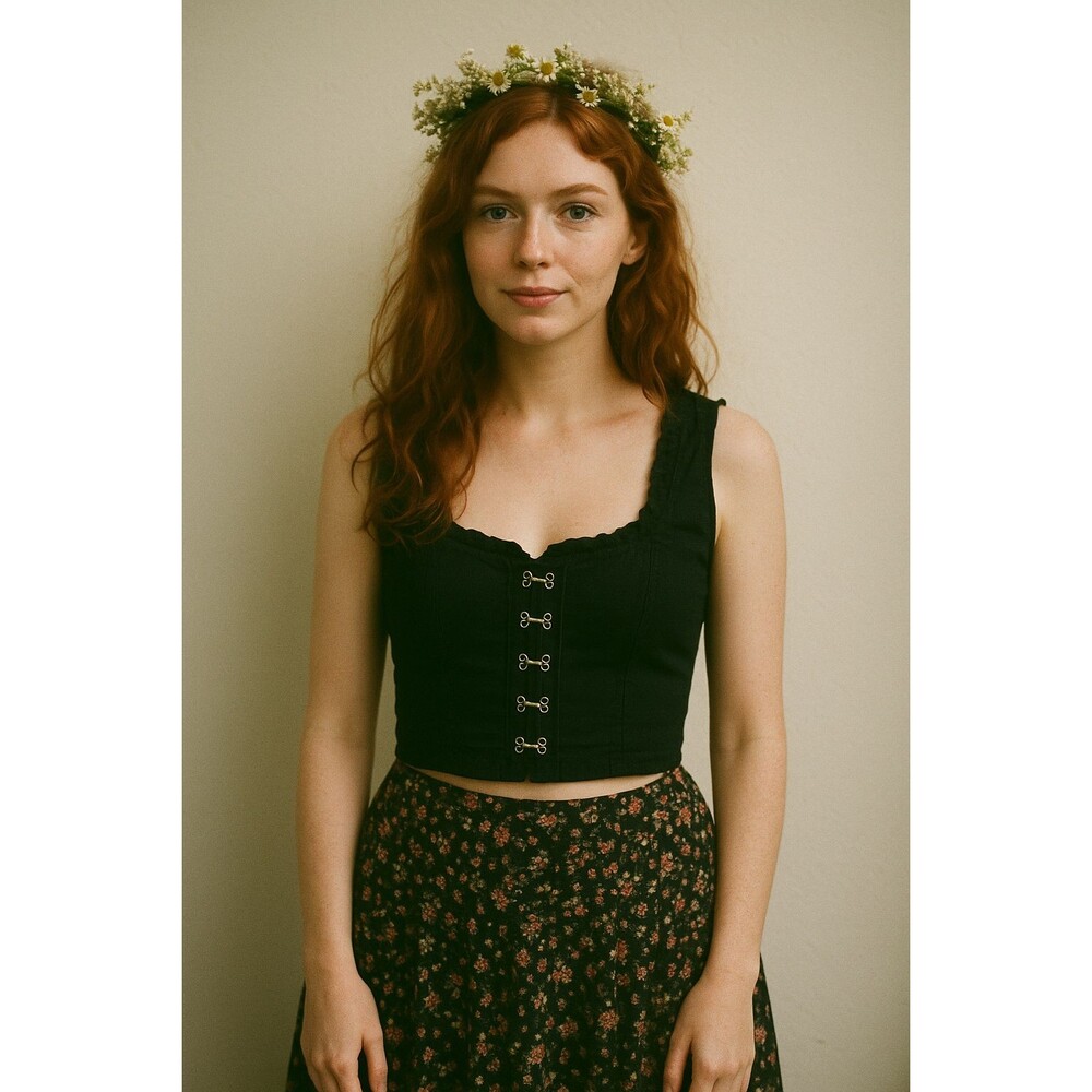 Free People Amelia Corset Top Black Small NWT $78 | Square Neck, Hook-Eye, Smock